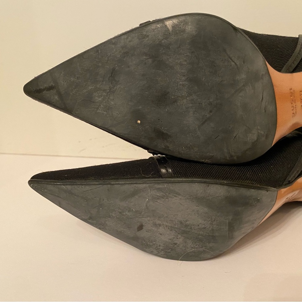 GUCCI HEELS STILETTO SHOES BLACK STRETCH FABRIC LEATHER TRIM BUCKLE 7.5B POINTY - Picture 14 of 15
